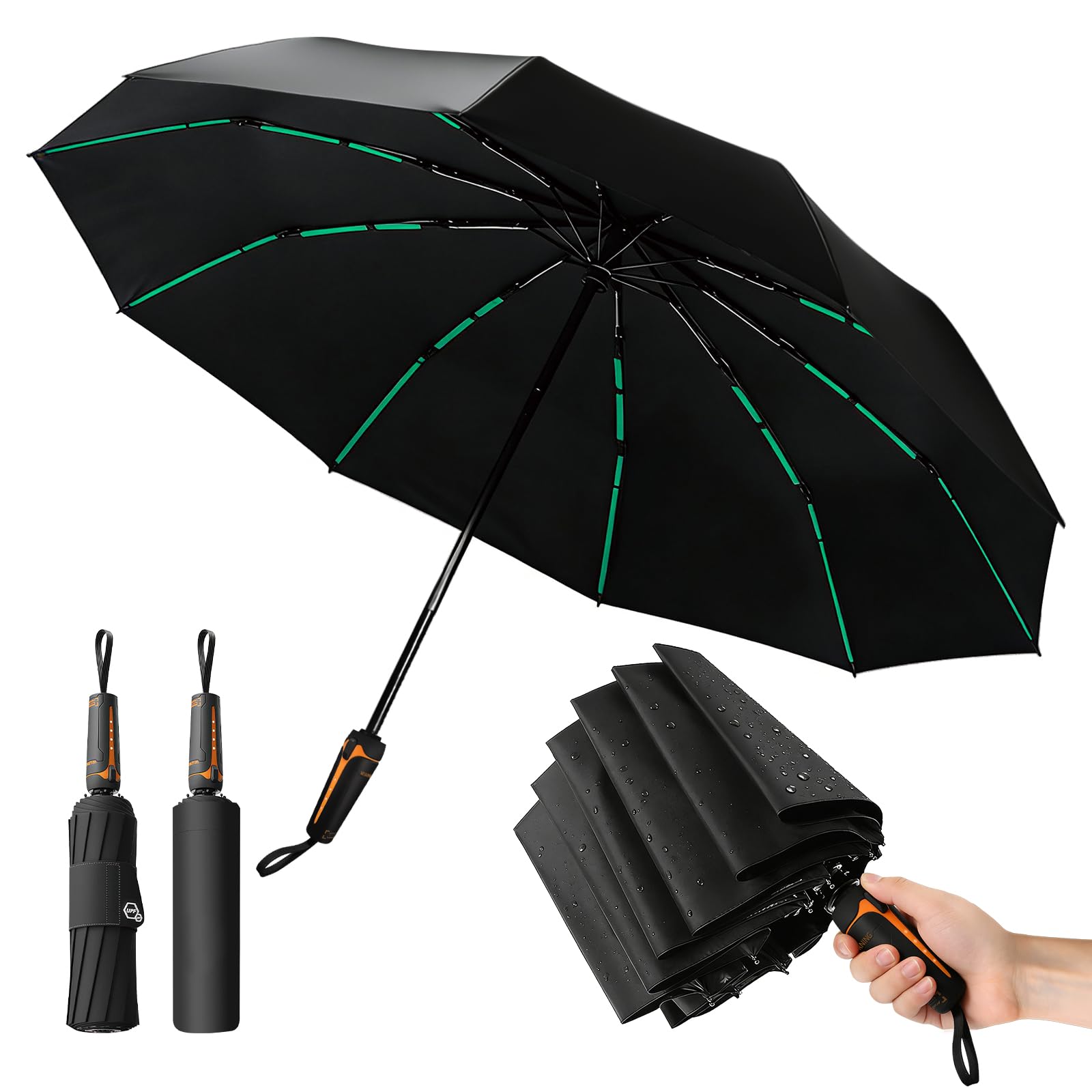 auvstar Parapluie Pliant RéSistant aux Vents Jusqu'à 140 Km/H, Grand Parapluie，UPF 50+, 105 cm Extra Large, 60 Fibres de Verre, Ouverture Automatique, Fermeture à vis et RevêTement en RéSine