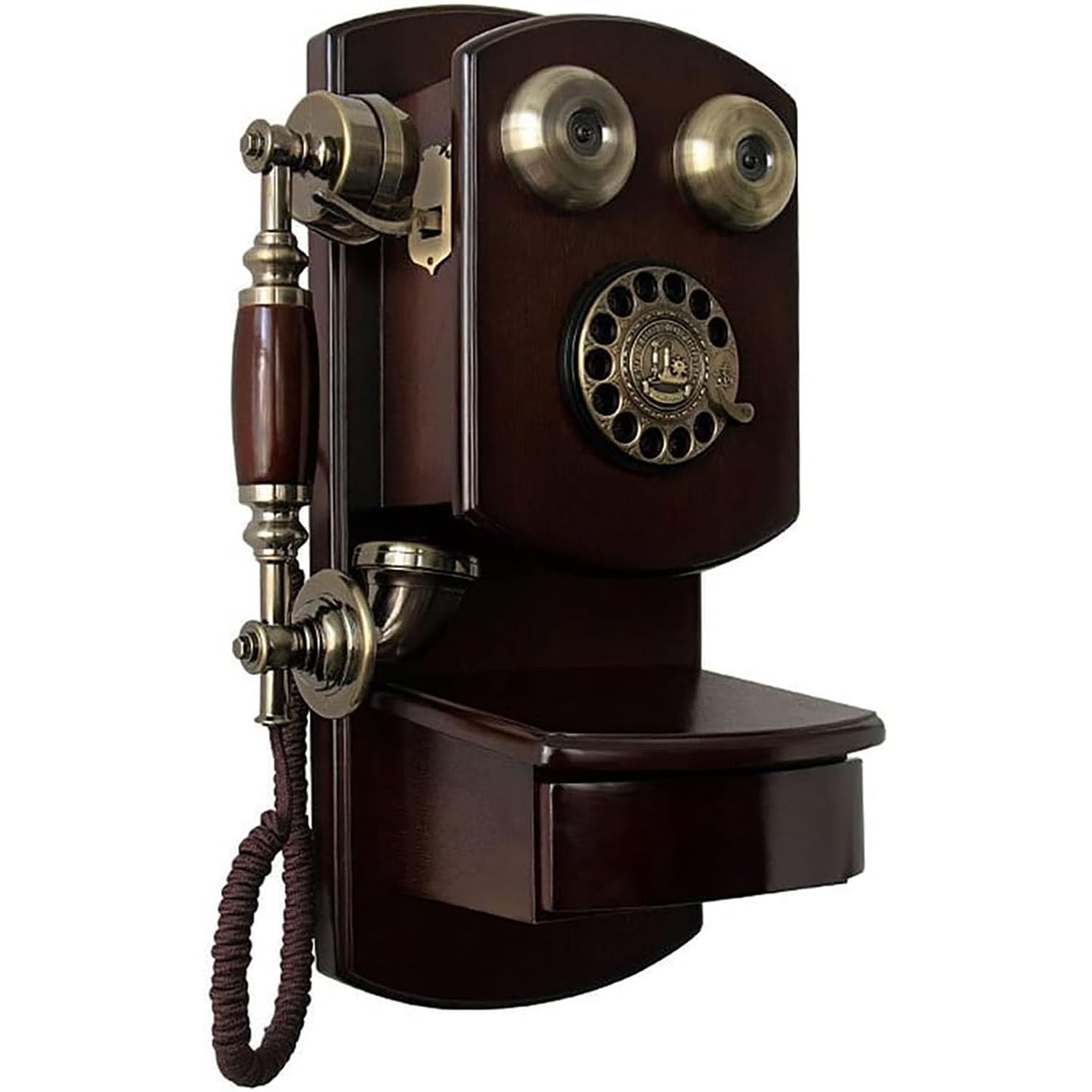 Naścienny antyczny telefon z obrotową tarczą, wybieranie bez użycia rąk, funkcje połączeń i odtwarzania do domu, biura, kawiarni
