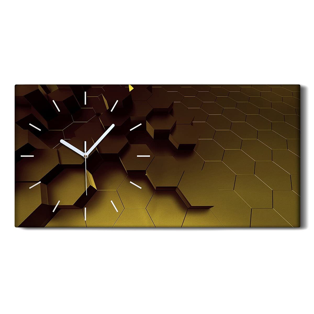 Horloge sur Toile Silencieuse sans Tic Tac - Art Mural Hexagones 60x30cm