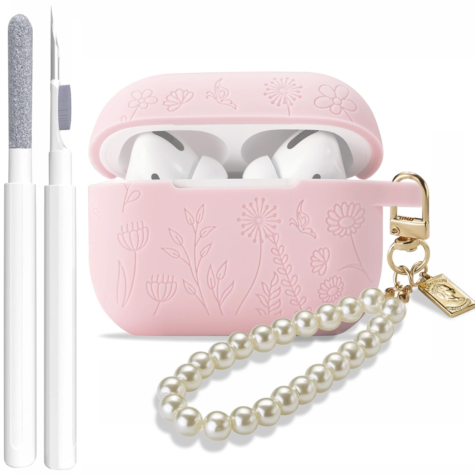 GARTOO for Airpods Pro 2nd Generation Case Cover with Cleaner Kit, Silicone Skin Airpod Pro Protective Case with Luxury Pearl Keychain for IiPods Pro 2/1 Case 2023 2022 2019