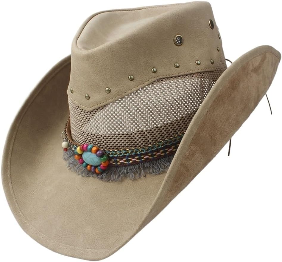Leather Western Outdoor Beach Sun Hat Men Ladies Jazz Cowboy