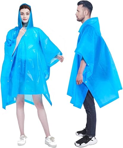HLKZONE Ponchos de lluvia para adultos, Paquete de 2 Abrigo de lluvia portátil de EVA, chaqueta impermeable reutilizable con capucha con cordón
