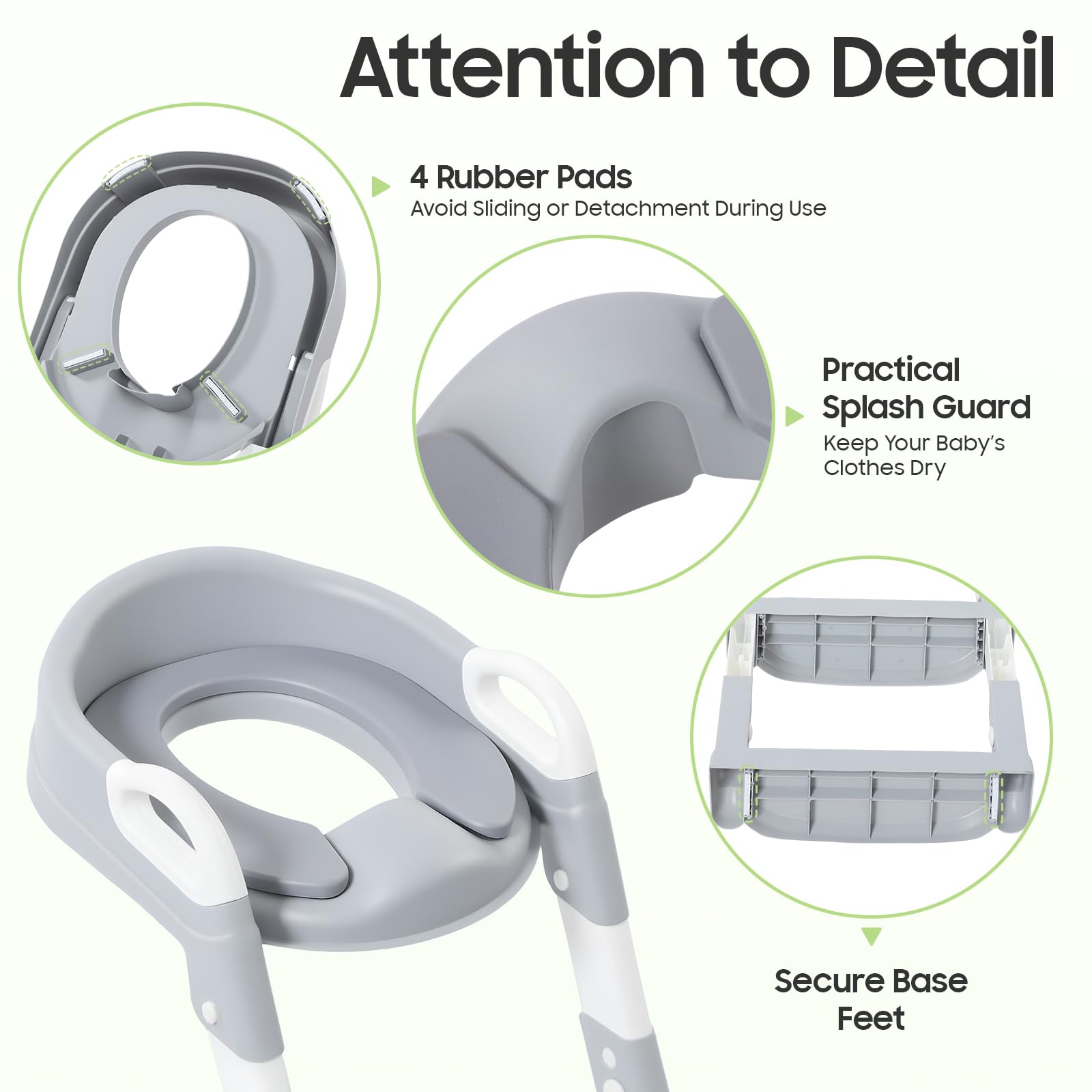 Siège de toilette pour enfant avec marche, coussin en PU détachable, réglable en hauteur 2–7 ans, siège de toilette pliable avec marche, antidérapant et sûr pour toilettes V/U/O (Gris)