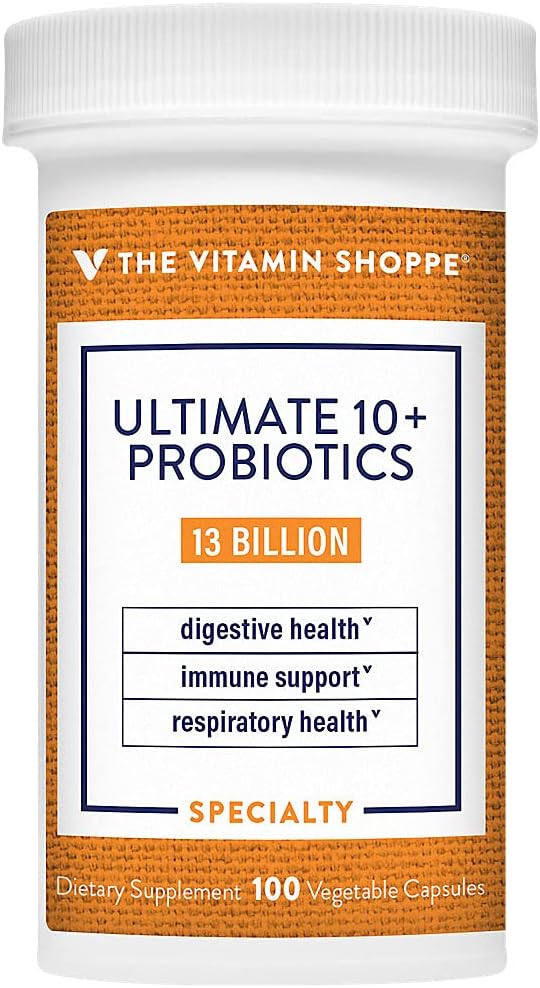 The Vitamin Shoppe Ultimate 10+ Probiotics 13 Billion CFUs, Digestive & Immune Support, Multi-Strain Probiotic Supplement for Men & Women, Gluten Free, Non GMO, Vegetarian, 100 Capsules