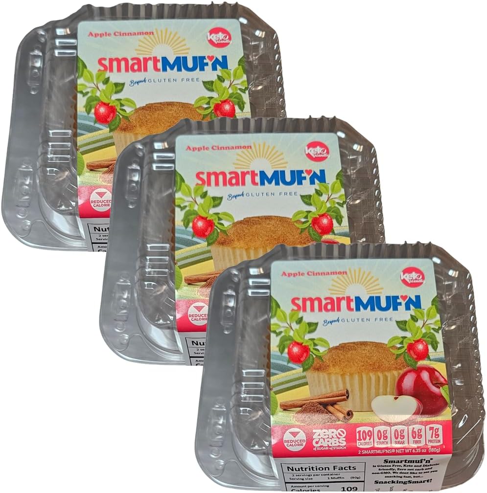 Smart Baking Company Smartmuf'n, Gluten-free, Sugar-free Keto Snack Breakfast Muffin (Apple Cinnamon, 3 Boxes)