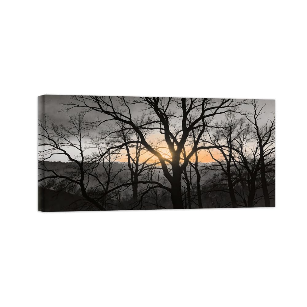 OZPWBVY Black and White Landscape Print Painting-Tree Sunset-Minimalist Canvas Wall Art Picture for Home Ready to Hang 29x59in 75x150cm Wrapped Canvas