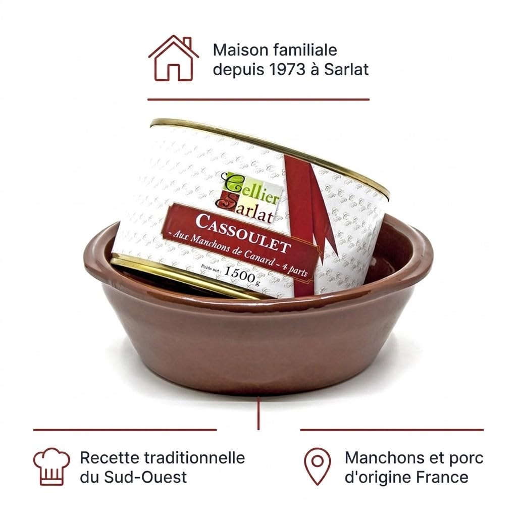 Cassoulet aux Manchons de Canard Confits 1500g et sa Cassole en Terre Cuite