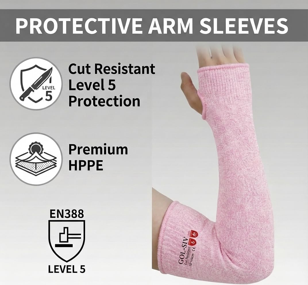 Arm Protectors For Thin Skin And Bruising, Cut Resistant Sleeves For Men Women, A5 Level Pink Arm Sleeve For Gardening (Pink, 17.7 In) - Image 3