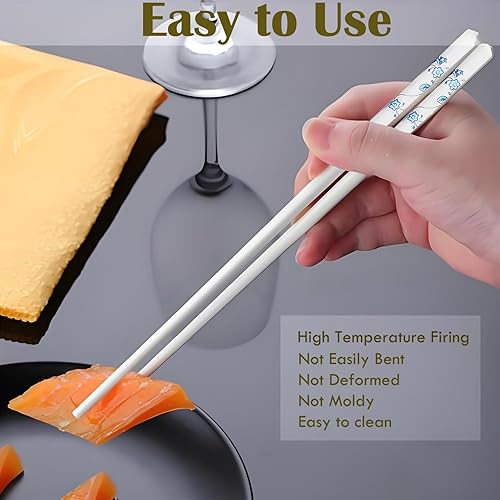 Miniatura 3 de Palillos de cerámica reutilizables, 5 pares, aptos para lavavajillas, palillos azules, 9.7 pulgadas (estrellas azules)