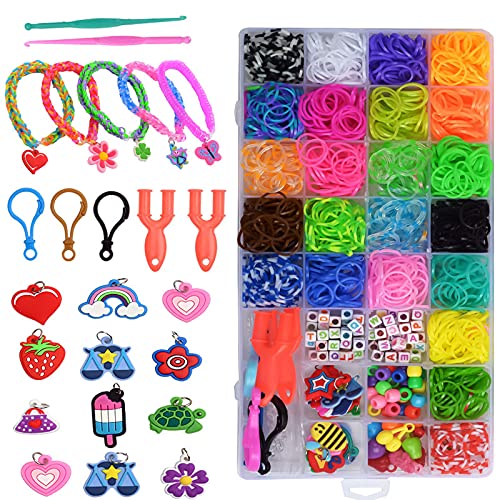 kajkey® DIY Rubber Loom Bands Kit, Élastiques Bandes en Caoutchouc, Kit de Métier à Tisser avec Boîte de Rangement et Outil à Tricoter pour Bracelet Collier Bracelets Élastiques Caoutchouc