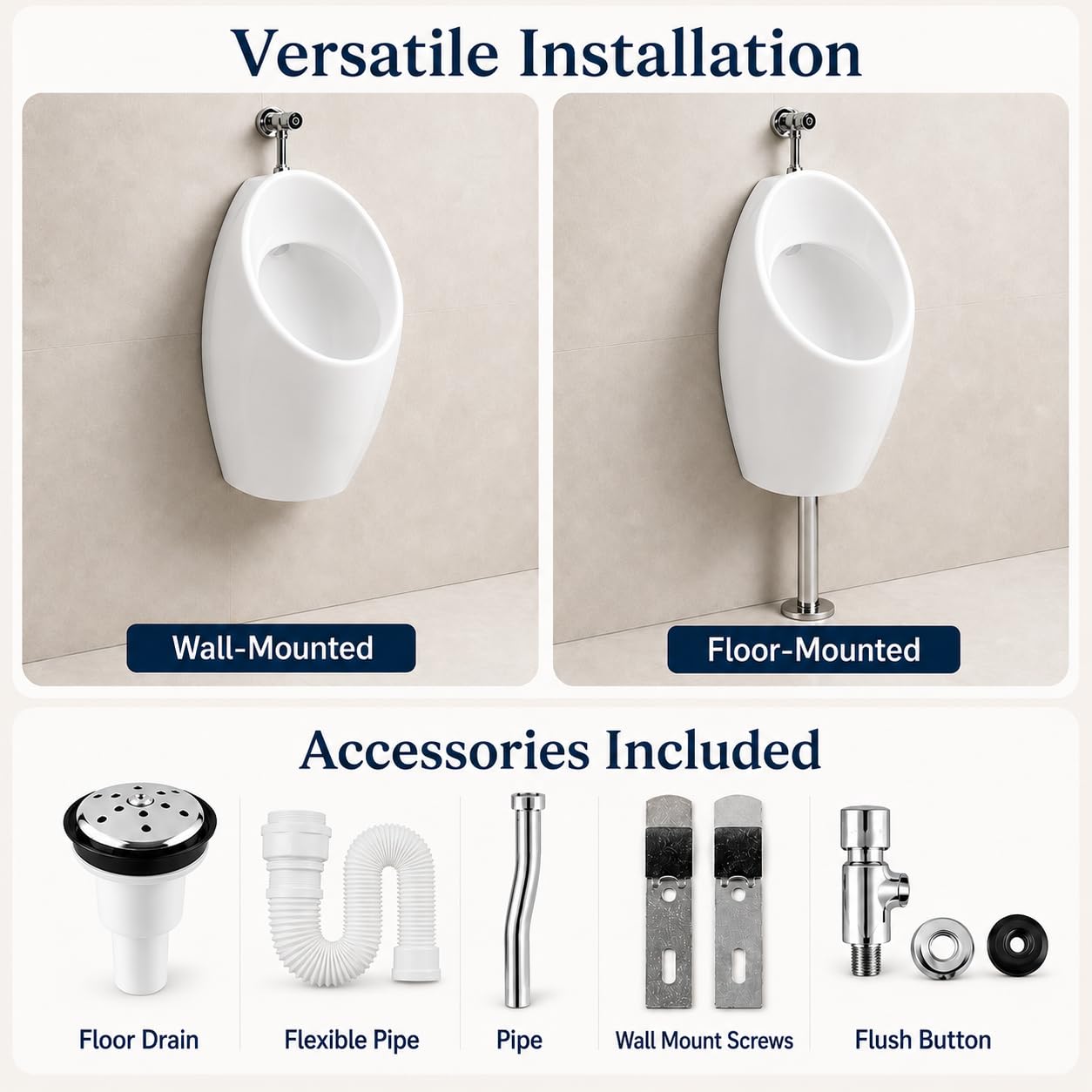 MAGIC SELECT Urinario de Pared Cerámico Blanco 340 x 320 x 620 mm | Orinal Masculino Mural Compacto, Con Kit de Instalación y Desagüe, 340 x 320 x 620 mm, Para Baño, Bar, Restaurante y Oficina