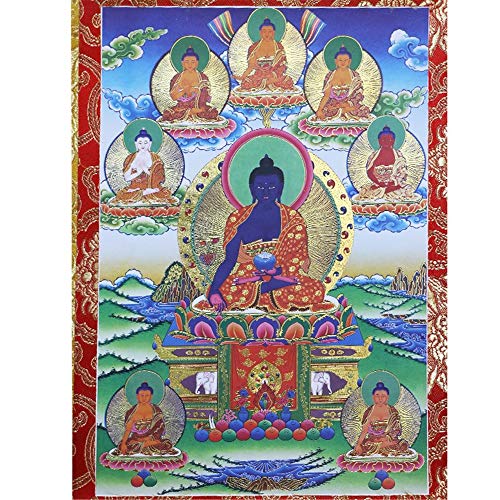 Gandhanra Thangka Tibetische Wandbehang,Acht Medizinischer Buddhas Thangka,Heißgeprägter Buddha Wandteppich für Zen Wohnkultur, Meditation, Spirituelle Entspannung und Ruhe