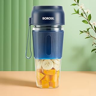 Borosil NutriGrip Blue Portable Blender | 40W Low-Noise DC Motor | 300ml Unbreakable PC Jar | USB Rechargeable | Turbo 6 B Price In India