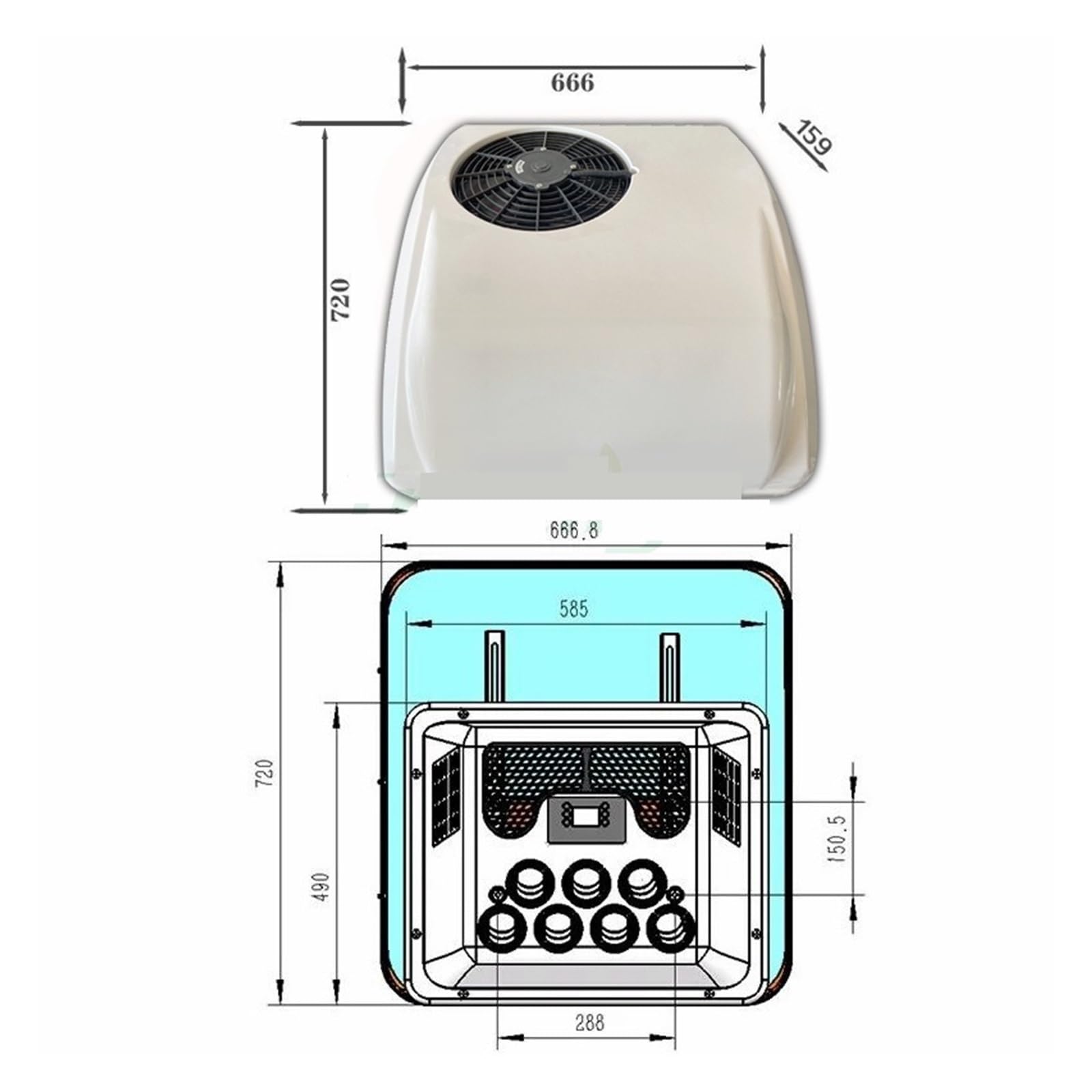 Klimatyzator, 24v elektryczny samochód RV klimatyzator dachowy, 12V Parking na dachu Ac ogrzewanie i chłodzenie dla ciężarówki Camper Van Caravans Motor Home(Cool 12V)