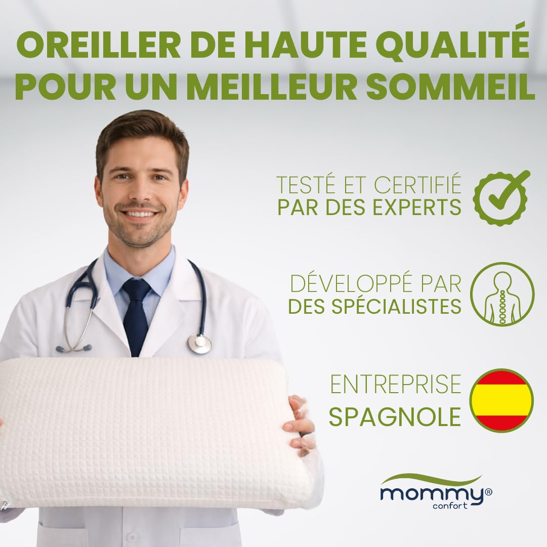 Lot 2 Oreillers Mémoire Forme 70X40 Ergonomique Cervical Soutien Tête Orthopédique Housse Lavable Déhoussable Coussin Souple Confort Nuit Anti Douleur Oeko Tex Doux