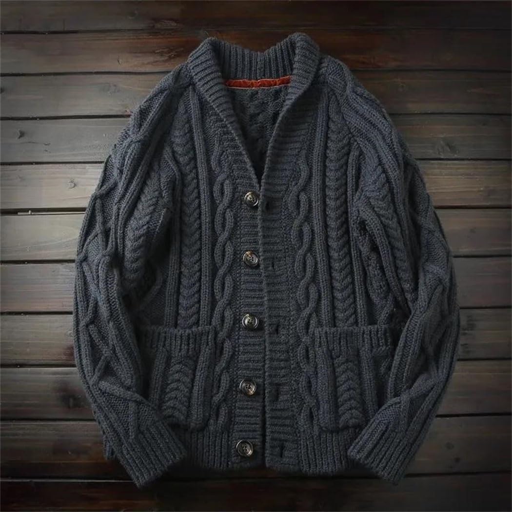 Men Wool Knitwear Winter Warm Single Breasted V Neck Knitted Cardigan Long Sleeve Casual Vintage Sweater