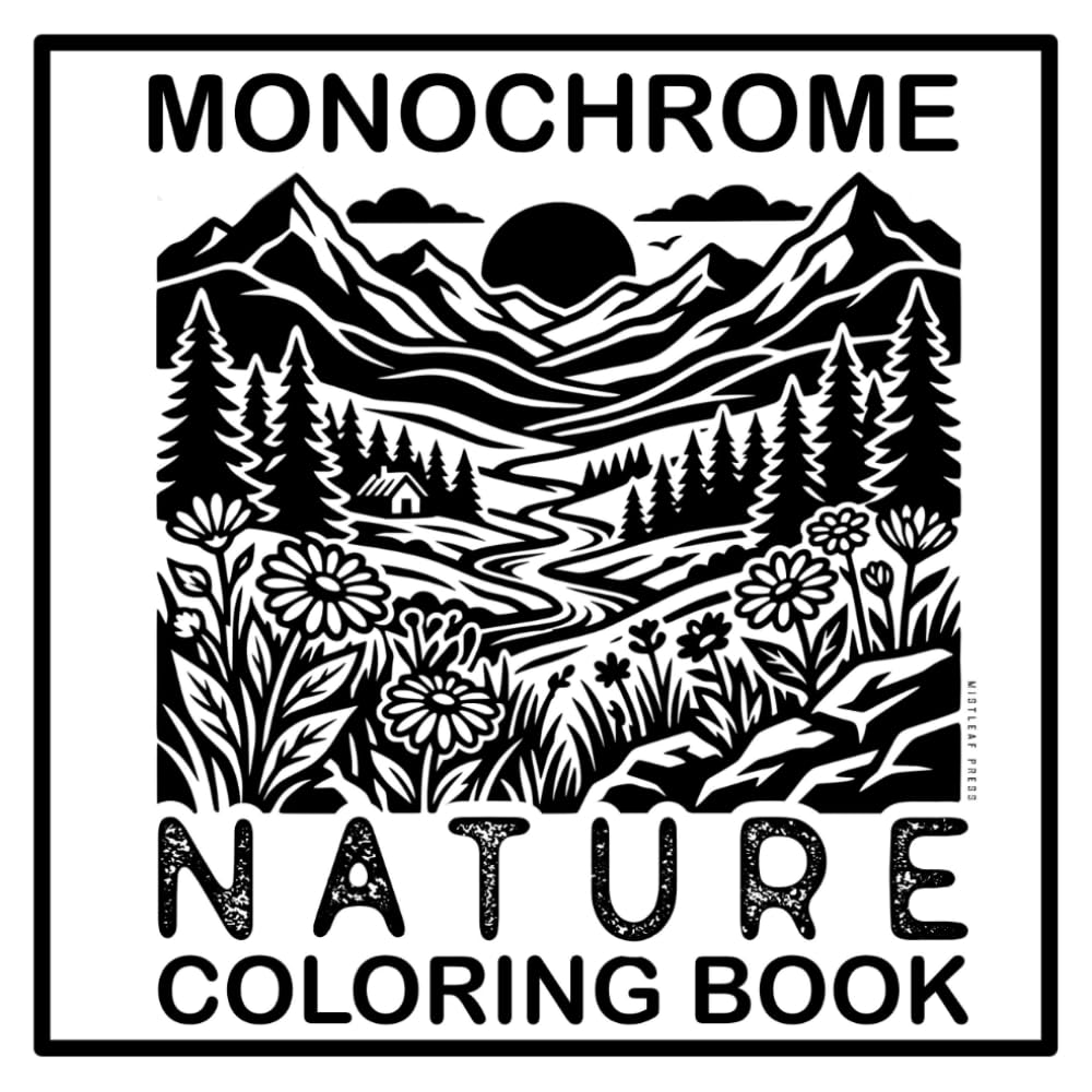 Monochrome Nature Coloring Book: Serene Wilds: 36 Bold and Easy Landscapes to Color for Relaxation and Mindfulness, with Mountains, Forests, Oceans and Wildlife for Adults