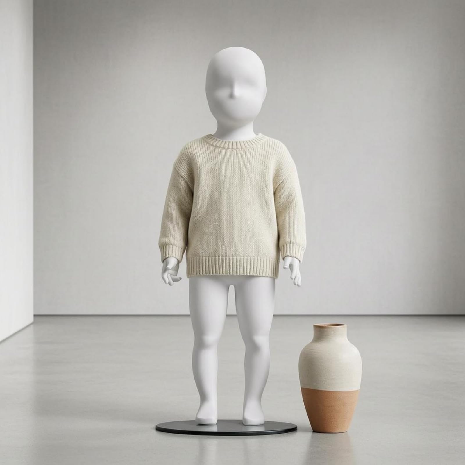 Kinder Schaufensterpuppe Ganzkörper Mannequin Kinderpuppe Schaukörper Torso mit Basis aus FRP Und Glas für Stabile , Weiß , QT-1-6 Kindermodell Stehend, Mit Sockel