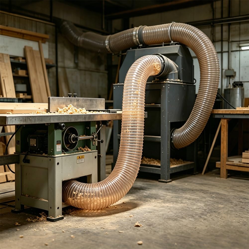 Manguera flexible de recolección de polvo, PU de cobre ámbar semitransparente con alambre de acero en espiral, manguera de vacío antiaplastamiento resistente for sierra(5m*D-63MM/2.5")