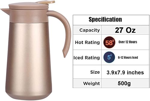 Miniatura 2 de Jarra térmica de acero inoxidable con aislamiento de doble pared aislada al vacío, dispensador de café, té y bebidas para café, leche y té, 27 onzas