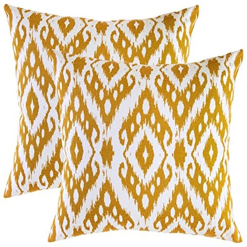 TreeWool 2 Pack Ogee Diamond Accent Decorative Cotton Throw Pillow Covers (18 x 18 Inches, Mustard) Cover