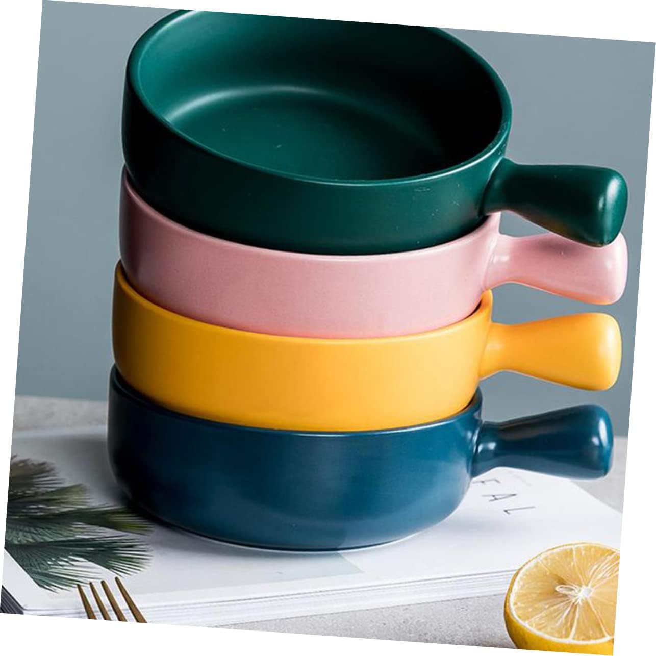 Garneck 2 Pcs Round Ceramic Baking Plate with Handle Versatile Baking Tray for Oven for Fruit and Salad Dishes Sturdy Kitchen Bakeware