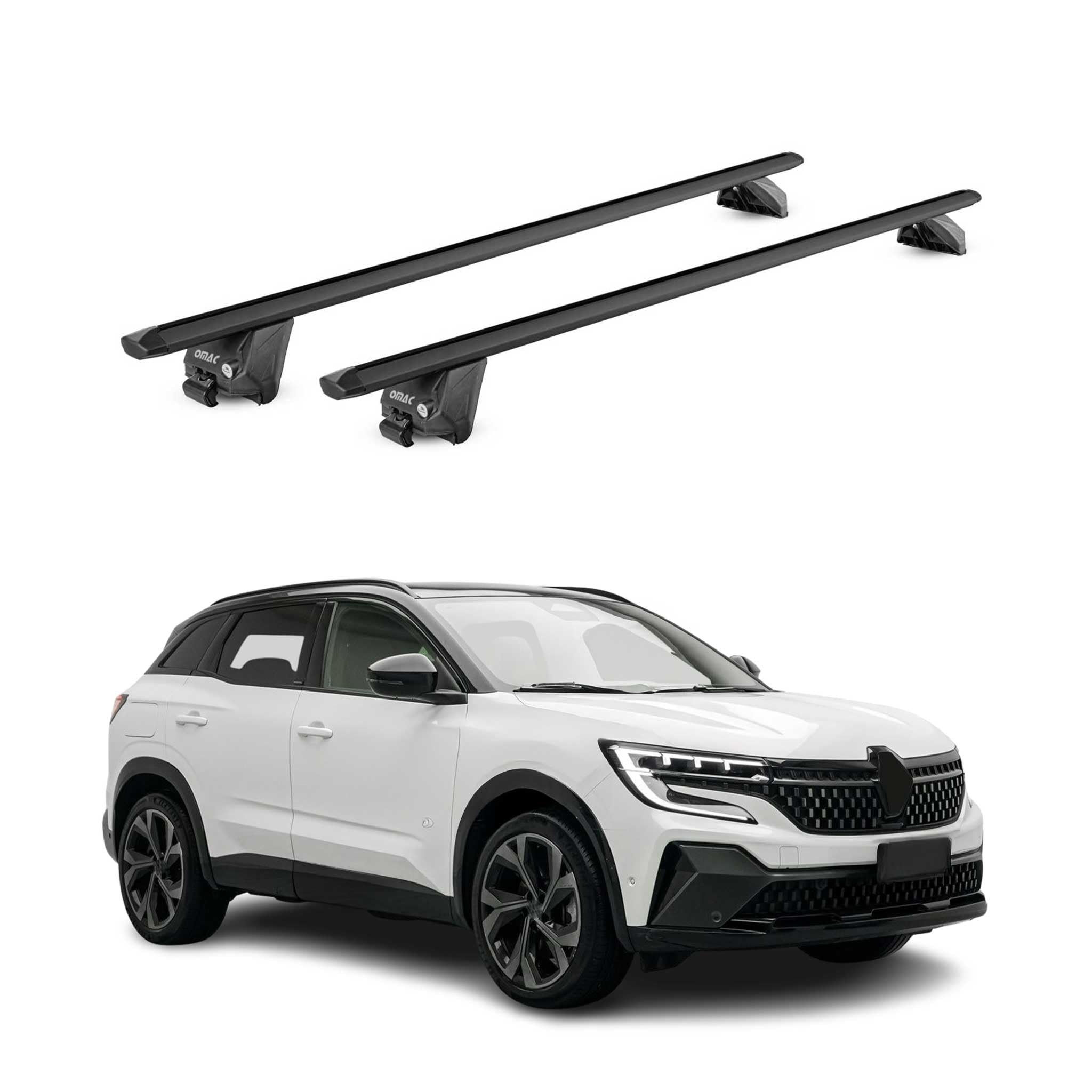 OMAC Barras de Techo Aluminio TÜV geprüft para Renault Austral 2022-2026 – para Barras Integradas – T Nut – MAX 100 kg – 2 Schlösser Negro