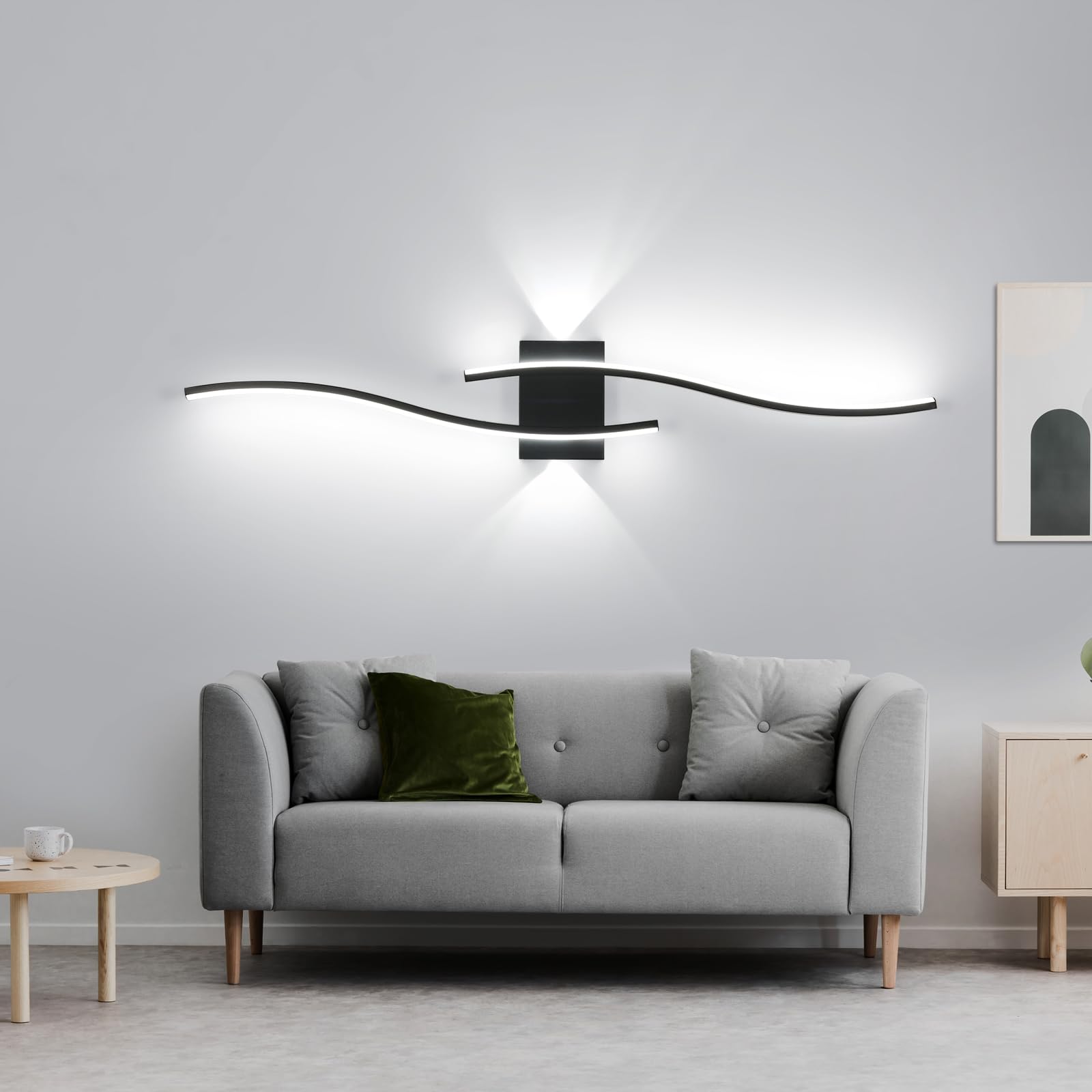 Goeco Applique da Parete Interno Dimmerabile 89CM 29W 3250LM Nero | 3000K-6500K Lampada da Parete LED con Telecomando Illuminazione Lunga con Funzione Memoria per Soggiorno Camera da Letto