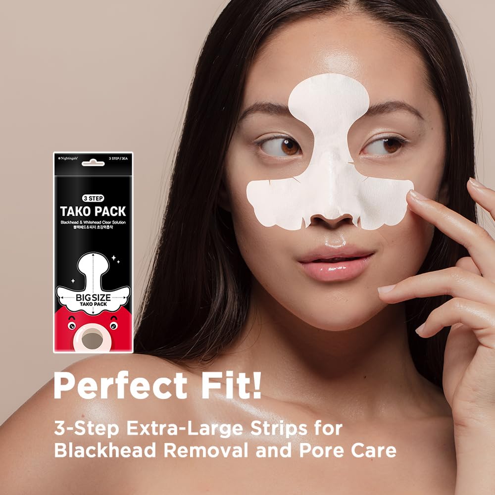 Nightingale 3 Step Tako Pack for T-Zone and Butterfly Zone Blackhead & Whitehead Removal l Systematic 3step management of melting, pulling out, and tightening l Super Sized Perfect Fit