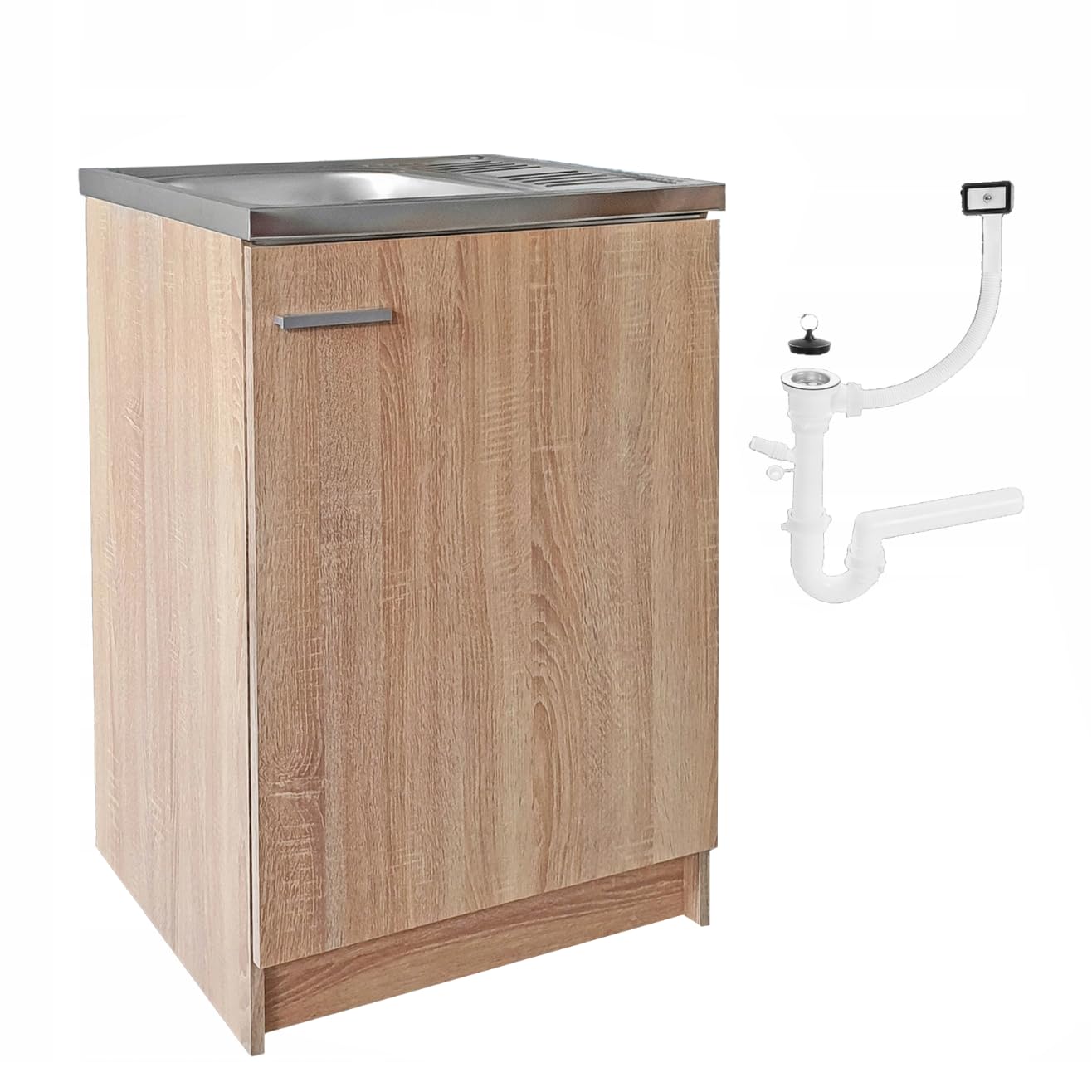 Spülenschrank Küchenschrank 60 cm Sonoma Spüle mit Siphon Geschirrspüler Komplett Montagefertig