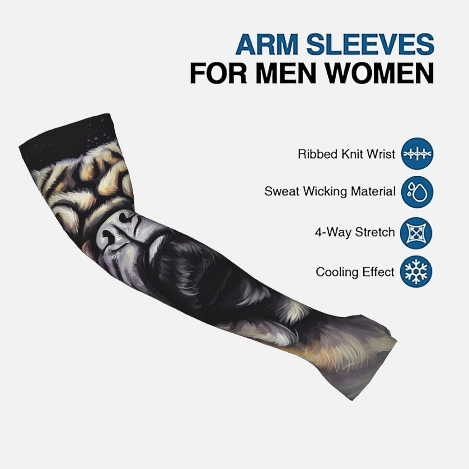 Cooling Arm Sleeves UPF 50+ UV Sun Protection Arm Covers, Straight Style | Portrait Of Pug Sports Arm Sleeves For Women Men, Seamless Compression Ice Silk Sleeves, Tattoo Cover