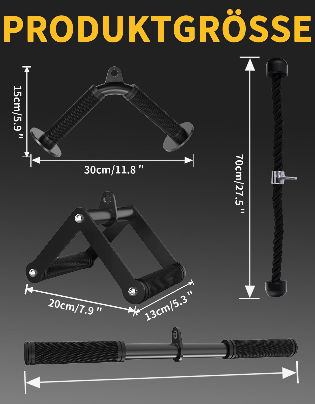 Kabelzug Aufsatz Set, Rutschfester Gummigriff Latzug Zubehör für Seilzugsystem, Kabelzug Griffe Set für Fitnessstudio