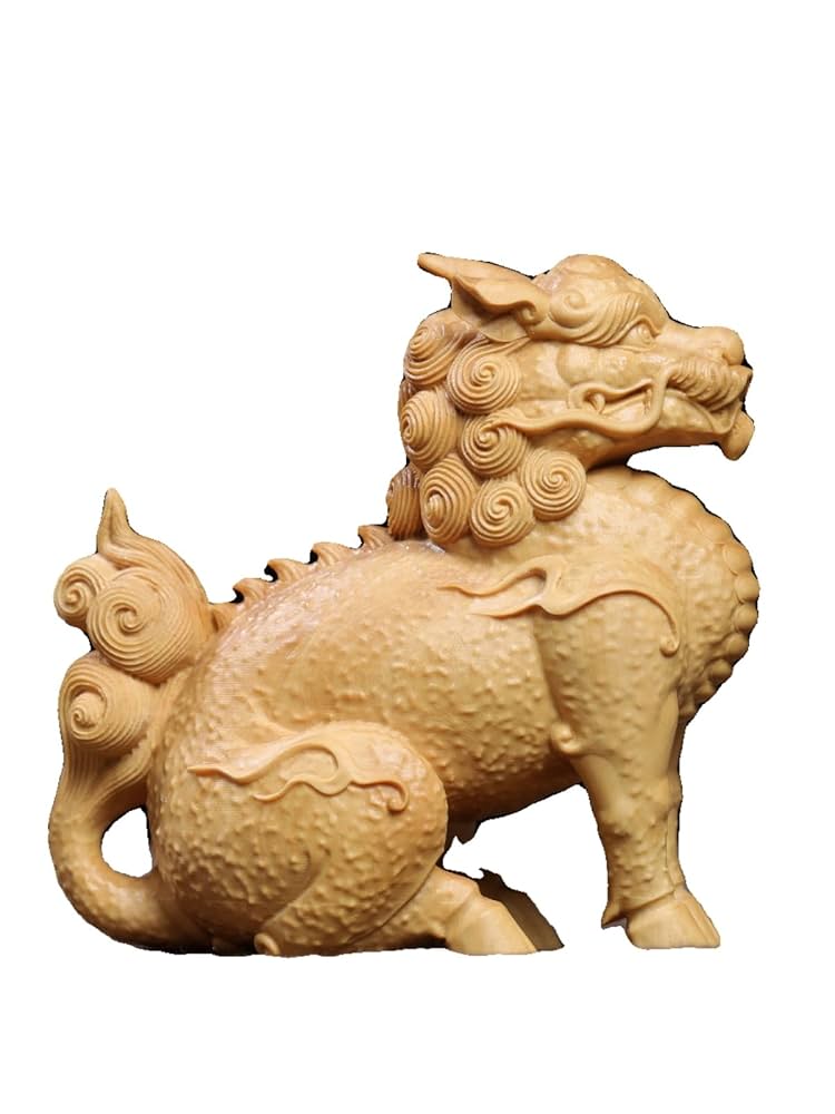 Amazon.co.jp: 小葉黄楊木 木彫り 麒麟置物 風水置物 麒麟 風水