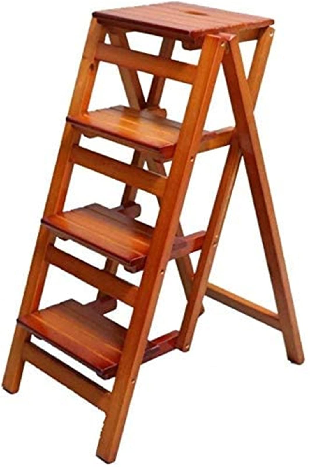 Taburete de escalera portátil en madera blanca para alcanzar estantes altos en casa