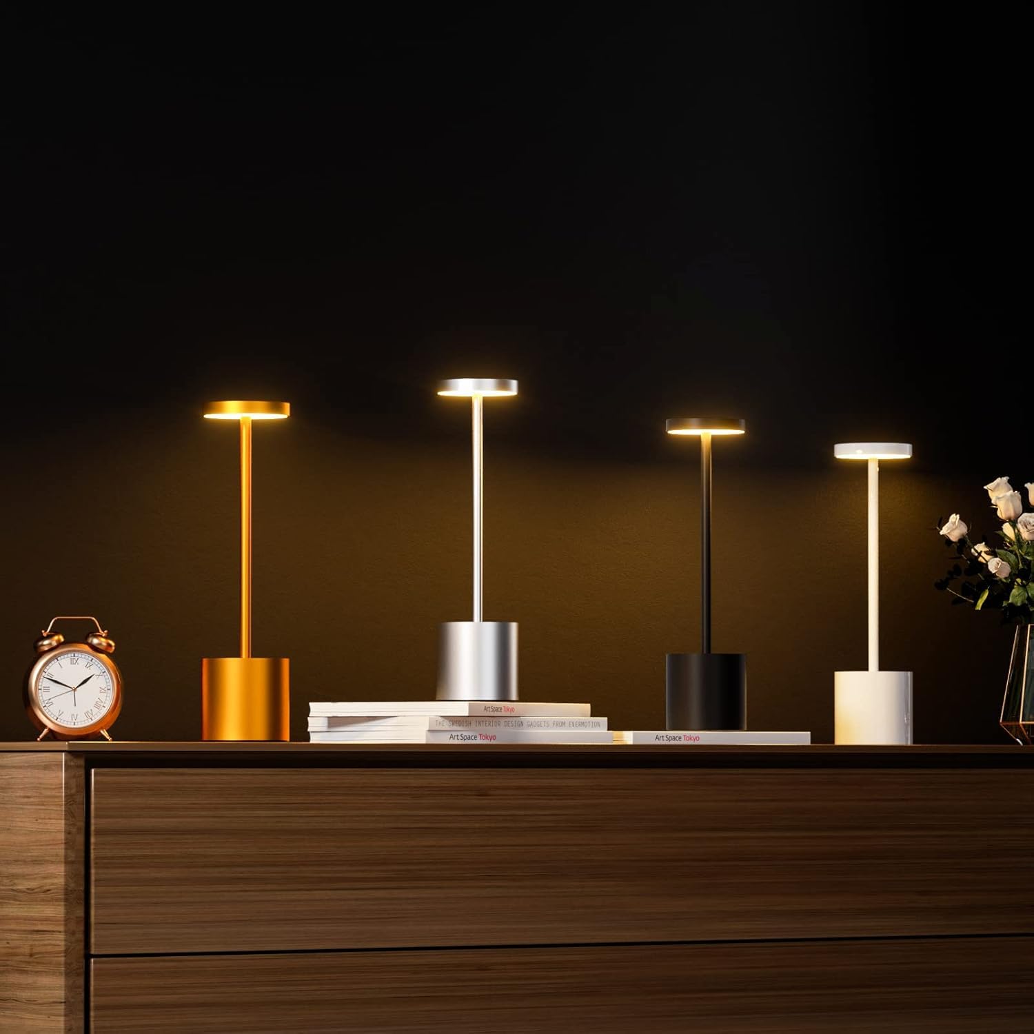 5 Pezzi Lampada da Tavolo Touch, Ricaricabile, Senza fili, dimmerabile, Colore Nero, con 3 intensità di luce - CW968-5pz