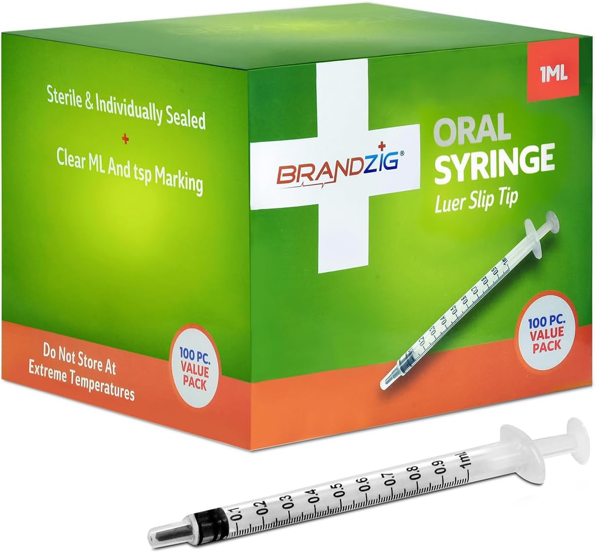 1ml Oral Syringe - 100 Pack – Luer Slip Tip, No Needle, Sterile Individually Blister Packed - Medicine Administration for Infants, Toddlers and Small Pets