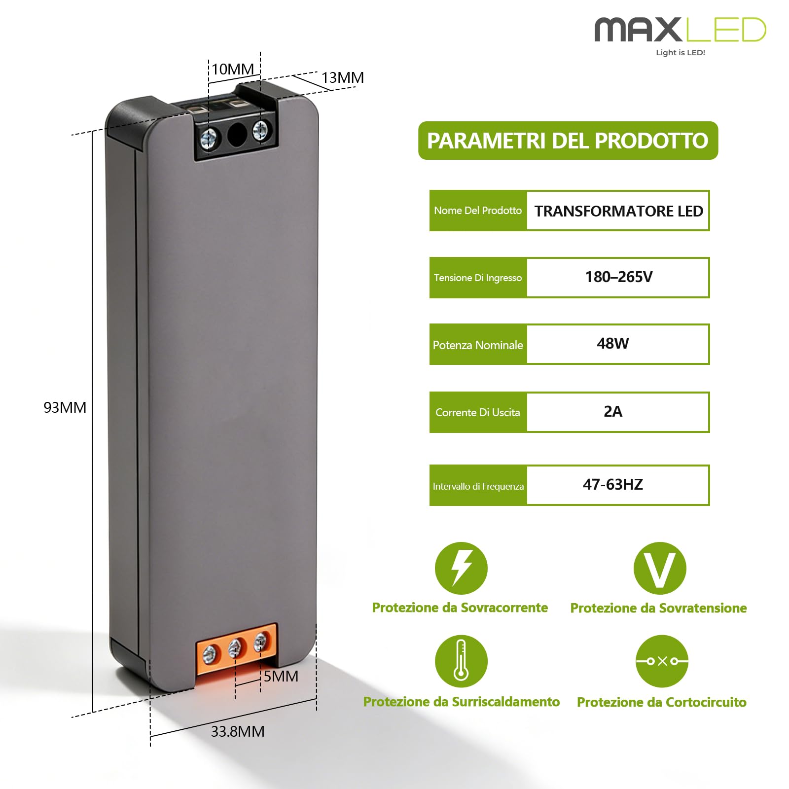 2X Alimentatore Trasformatore LED da 230 V a 24V 48W Trasformatore Alimentatore Switching Driver DC24V 2,0A Trasformatore Compatto Estremamente Sottile
