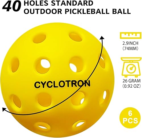 Miniatura 2 de cyclotron 6-Pack Premium Pickleball Balls - USAP Approved, 40 Holes OutdoorIndoor Pickle Balls with Bag, Perfectly Balanced, High Bounce True