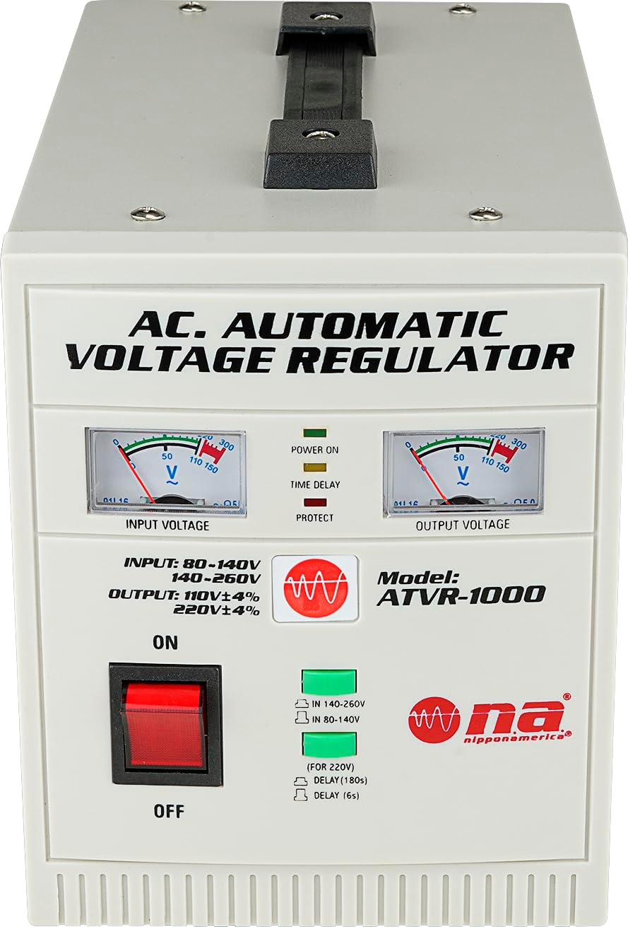 Nippon America Automatic Voltage Regulator (ATVR-2000), 2000 Watts, CPU Control Circuit, Delay Function, Temperature Protection, Display, LED Indictor, Handle, 110V/220V Output