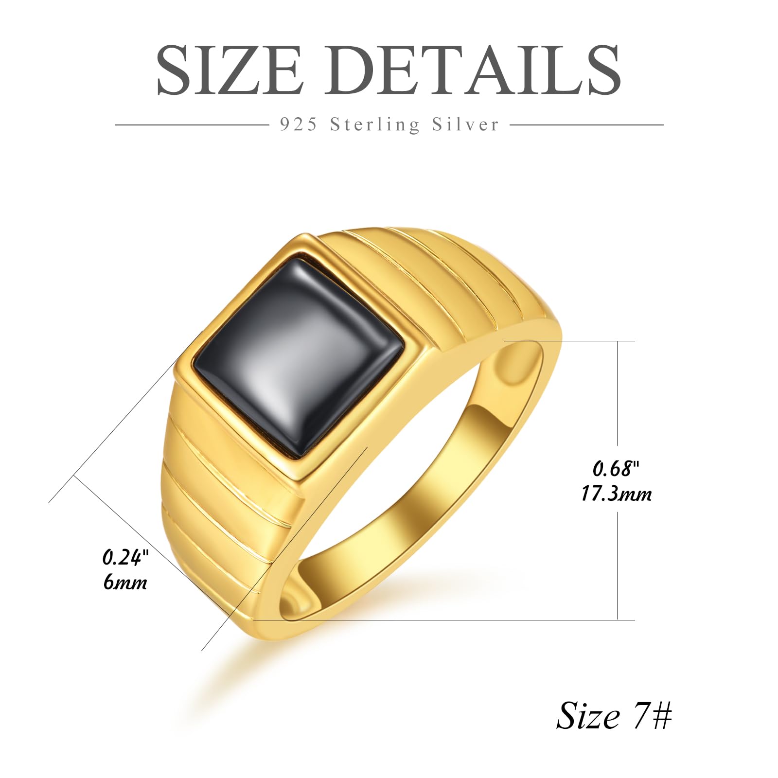 Black Signet Ring 14k Gold Plated Minimalist Statement Pinky Chunky Ring for Men Women Jewelry Gift for Him Size 8 - Image 3