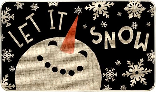 Artoid Mode Let It Snow Snowman - Tapete decorativo de Navidad, color negro, de bajo perfil, para interiores y exteriores, 17 x 29 pulgadas
