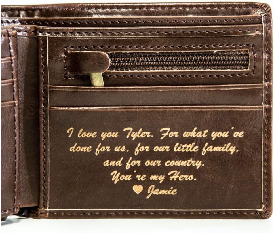 Swanky Badger Personalized Mens Wallet - a Custom Leather Bifold wallet with ID sleeve and coin pocket