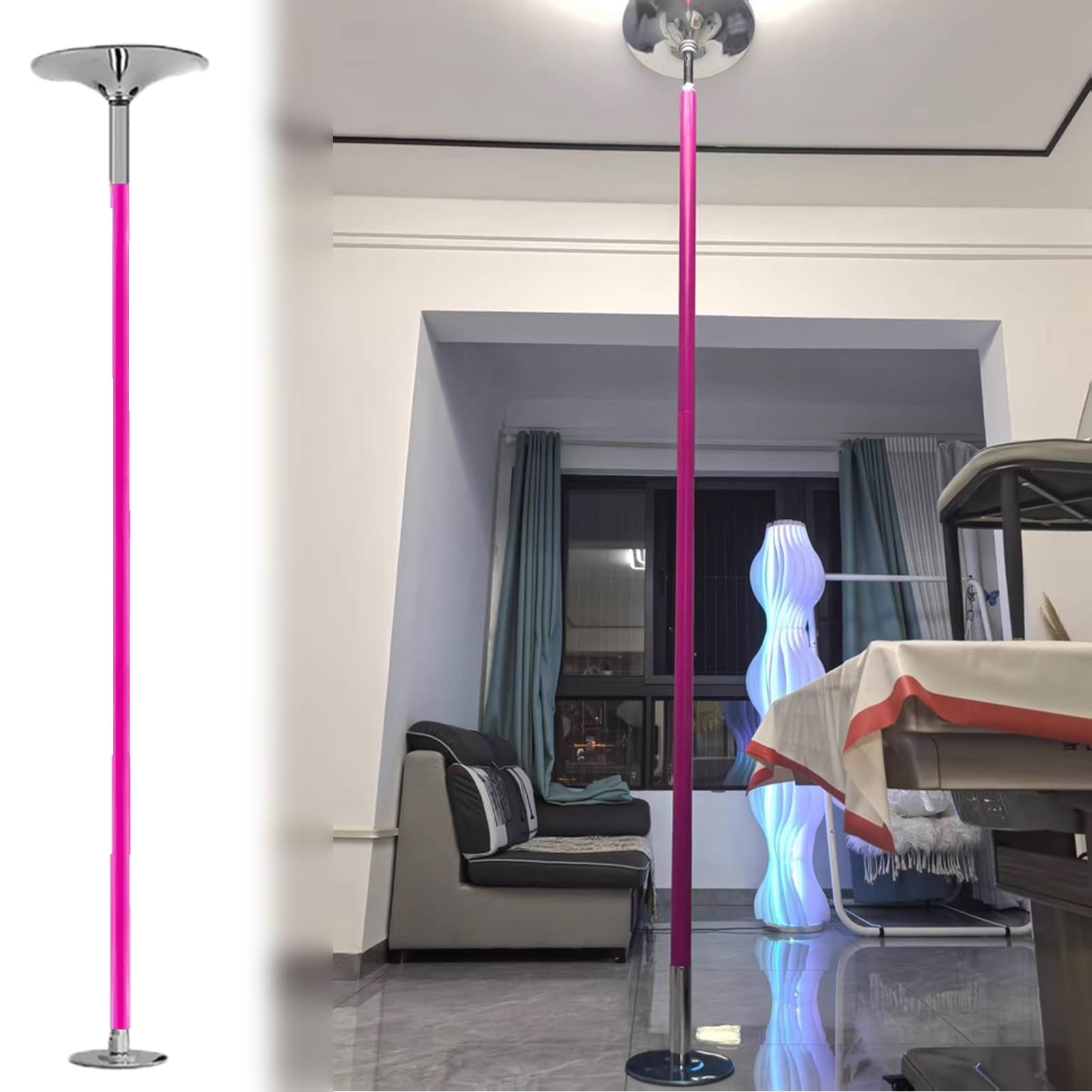 Verstellbare 45-mm-Tanzstange aus Stahl – Tragbare, drehbare Stripperstange für Heimfitness, 2,75 m bis 3 m hoch, ideal für den Innenbereich, einfacher Aufbau für Wohnungen