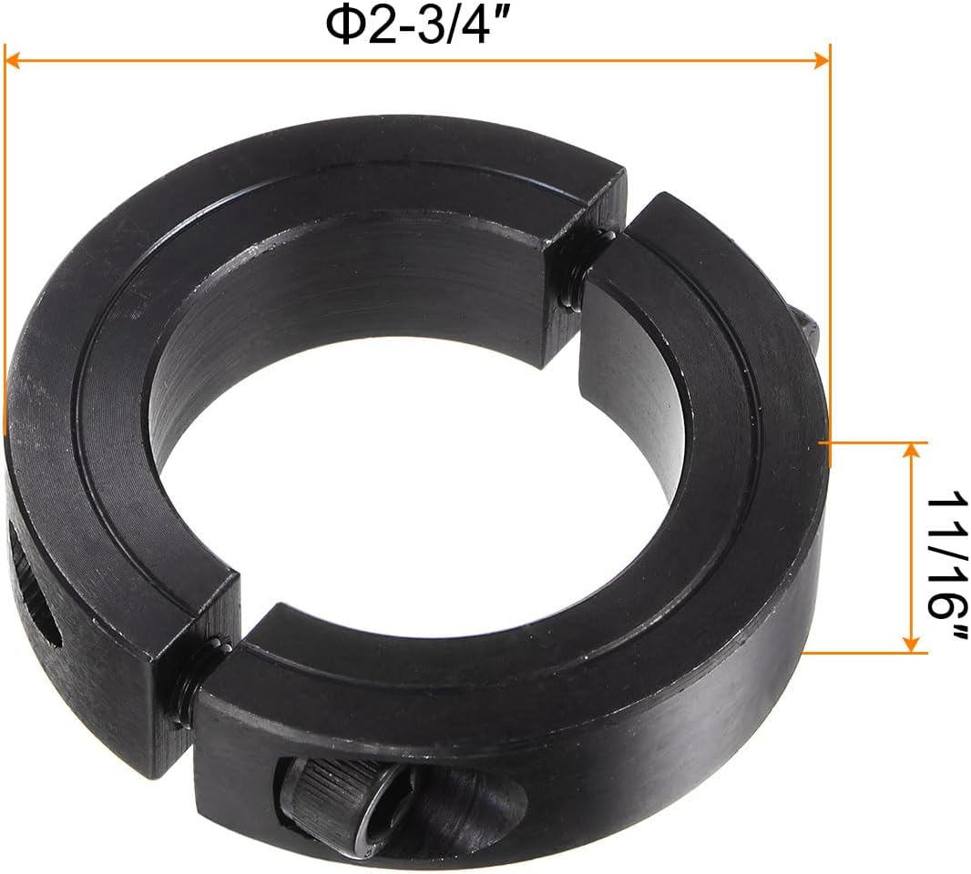 HARFINGTON 2pcs Shaft Collars for 1-3/4" ROD, 2-3/4" OD, 11/16" Width, Black Oxide Plating, Double Split Axle Clamp-On Collar Clamping Collar with Set Screw