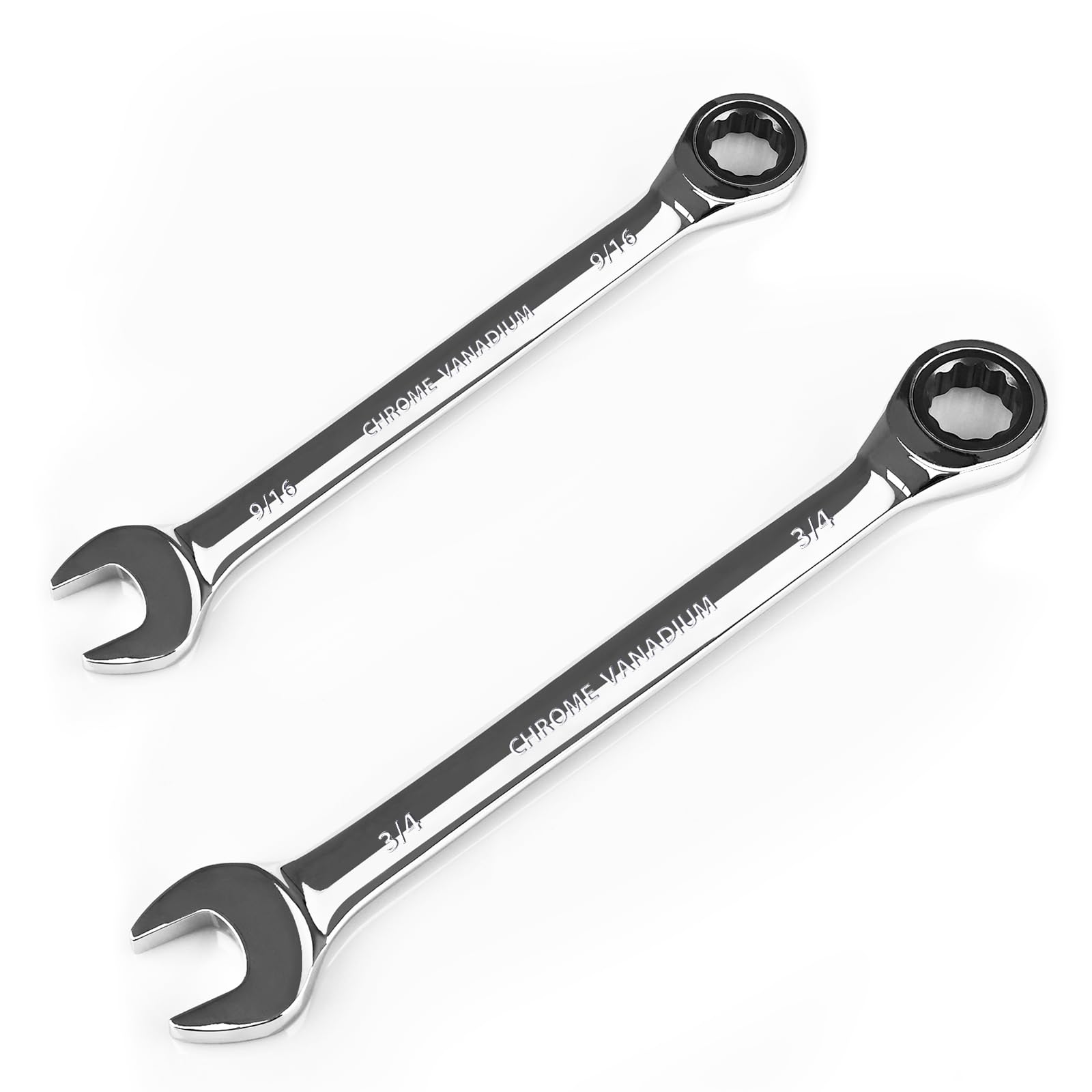 Egofine 9/16 wrench and 3/4 ratchet wrench, SAE Ratcheting Wrench Set, Industrial Grade Gear Spanner with 12-Point Design, 72-Tooth Ratchet, Chrome