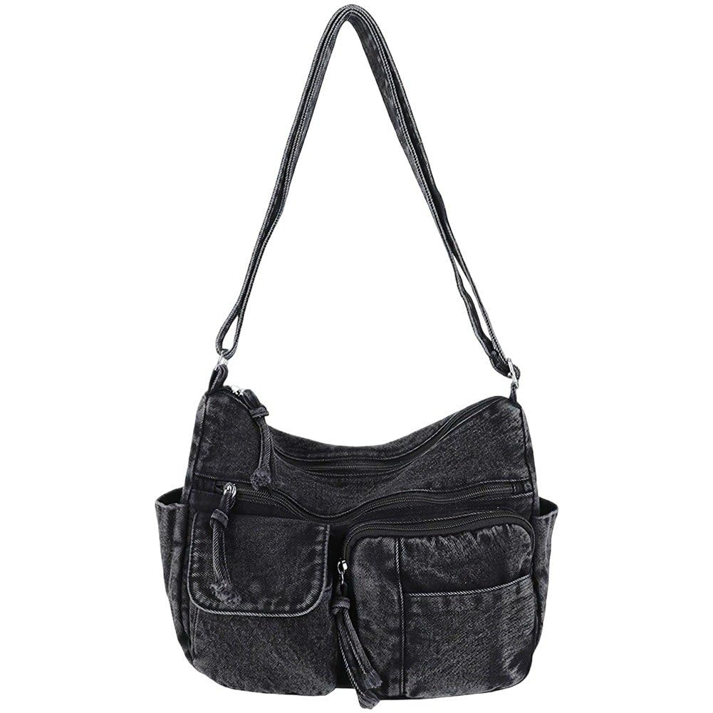Danlai Retro Denim Canvas Shoulder Bag, Large Capacity Hobo Tote for Women Daily Commute Casual Crossbody Outdoor Carry