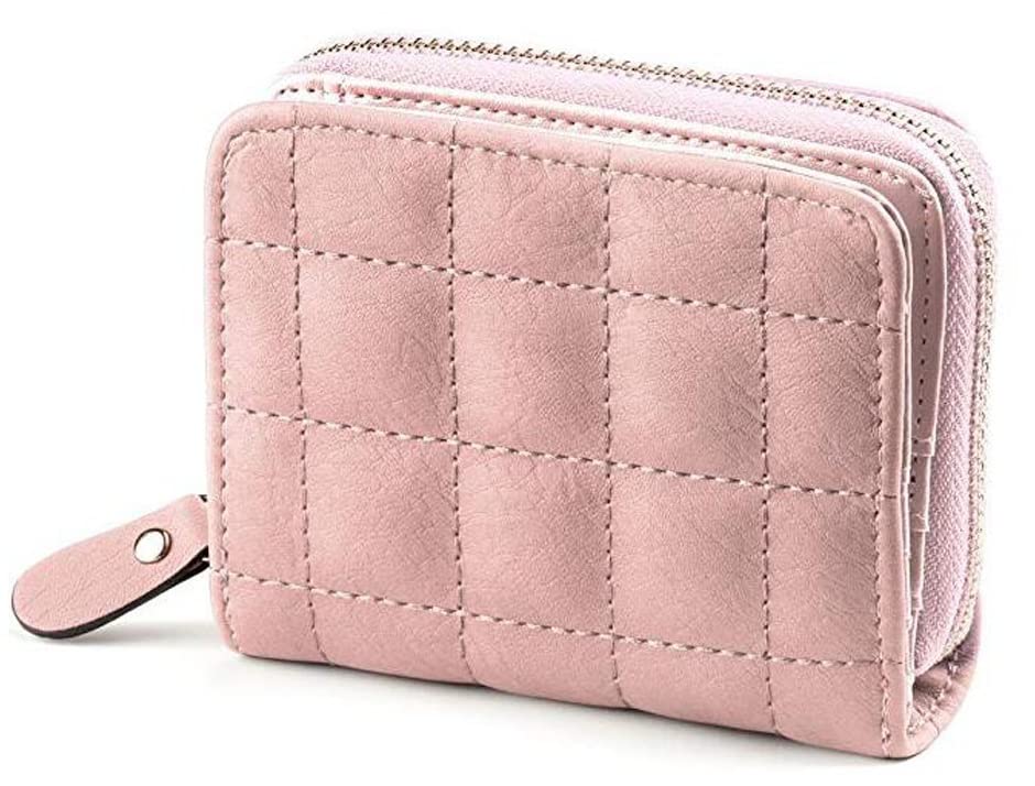 Small Check Bi-Fold Women's Purse Wallet Card Organizer Female Hand Clutch Women/Ladies/Girls Wallets Credit Card Holder 2 Pocket -Coin Pocket Style (Light Pink)-image-25