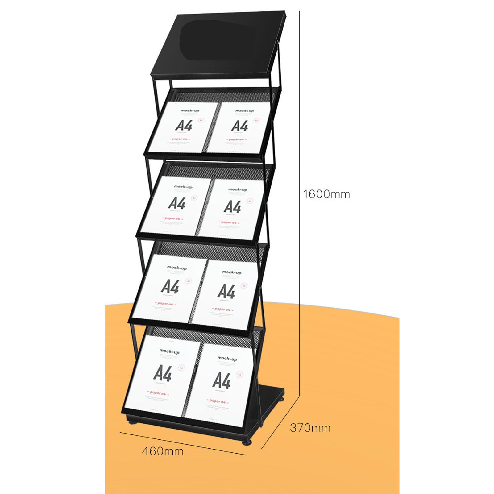 Faltbarer Prospektständer, Zeitschriftenständer, Mobilier Broschürenhalter, Klappbarer Doppel-A4 Displayständer für Ausstellung, Büro und Empfangsbereich,Schwarz,4 Tier
