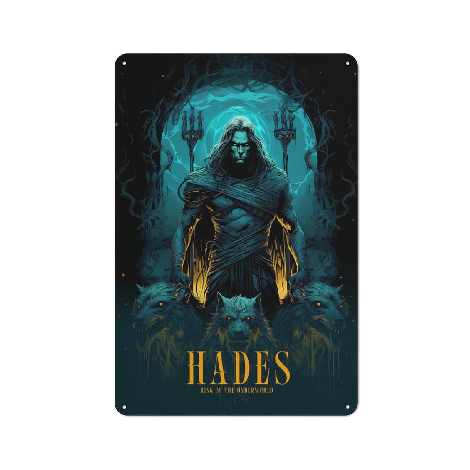 Hades Retro-style Tin Wall Plaque 30x20cm for Living Room Wall, A Metal Wall Feature for Living Rooms And Feature Walls