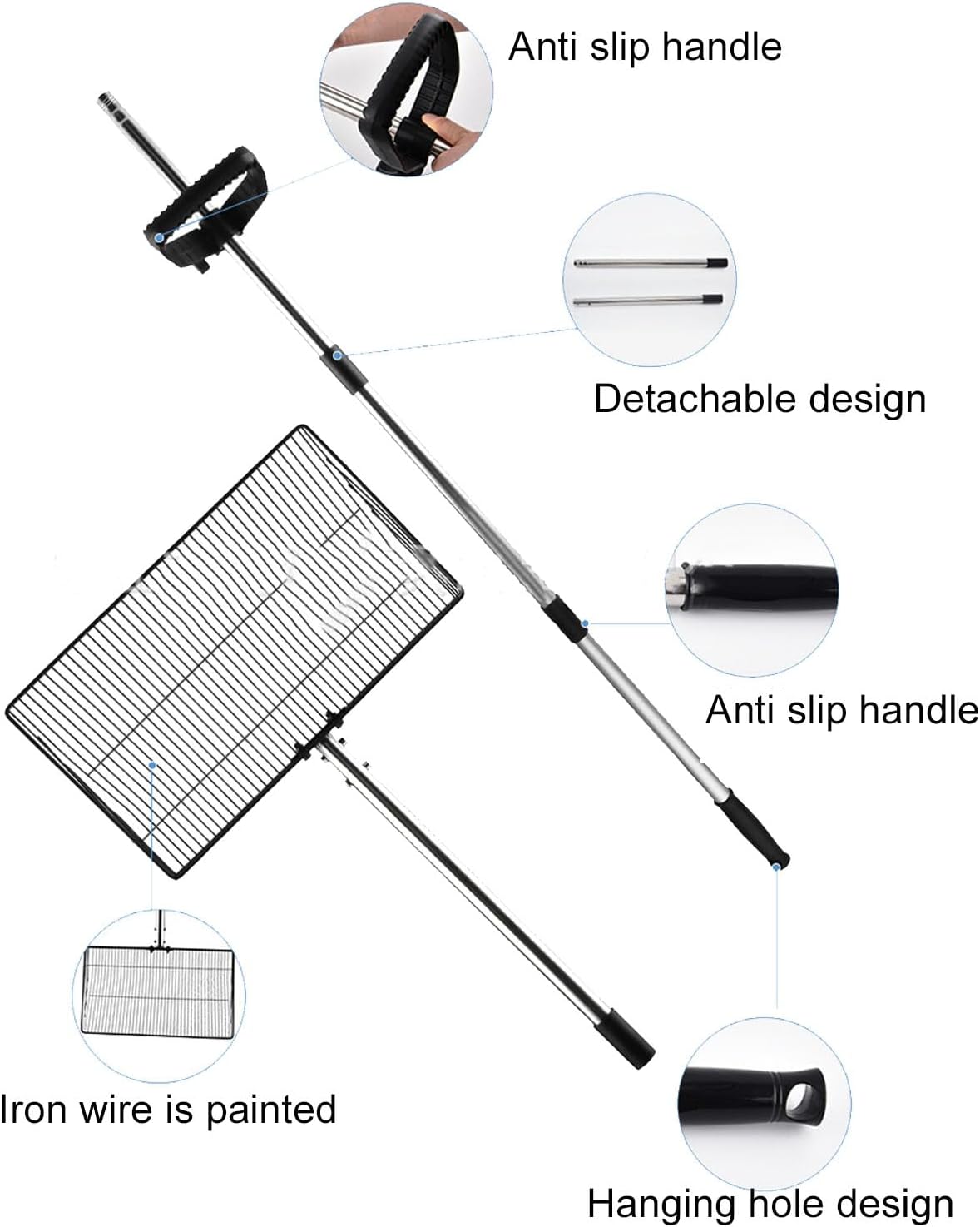 Large Chicken Poop Scooper, 43 to 69 in Adjustable Long Handle Telescopic Stainless Steel Anti Stick Chicken Coop Litter Sifting Shovel for Pet Waste Cleaning